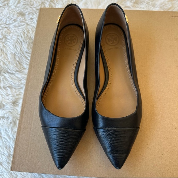 Tory Burch Shoes - Tory Burch Penelope Black Cap Toe Flats Size: 5 M